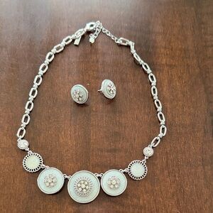 Silver-Tone Circle Statement Necklace & Stud Earrings Set